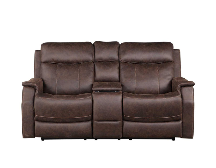 Steve Silver Valencia Dual Power Leatherette Reclining Console Loveseat in Walnut